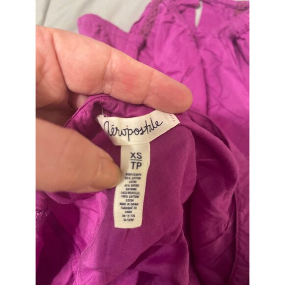 Aeropostale Womens XS Purple Button-Up 3/4 Sleeve Top With Lace Details - Picture 4 of 4